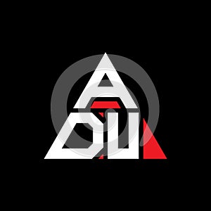 ADU triangle letter logo design with triangle shape. ADU triangle logo design monogram. ADU triangle vector logo template with red photo