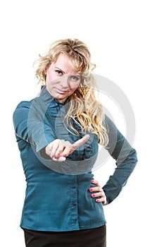 Adult blondie woman making hand gesture