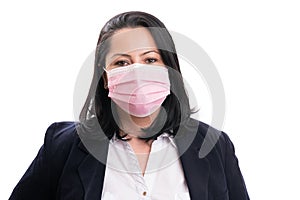 Adult businesswoman wearing medical or surgical mask covid19