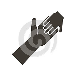 Adult and child holding hands icon. Vector flat illustration. Humanitarian help, adopting a child, family ties, child poverty