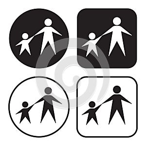 Adult and child vector icon. Baby and parent figure symbol. Human or person sign. Family toilet, restroom or wc label.