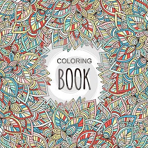 Adult coloring book cover. Autumn colorful ornament. Vector hand drawn coloring page background