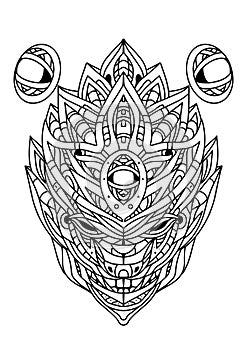 Adult coloring book page abstract robot head illustration