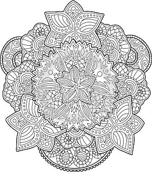 Adult coloring book page with beautiful flowers