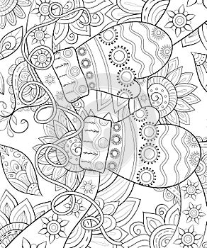 Adult coloring book,page a Christmas gloves on the background with decoration ornaments for relaxing.Zentangle.