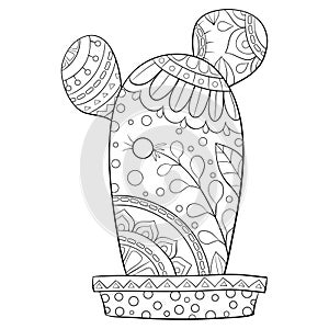 Adult coloring book,page a cute cactus with ornaments image for relaxing.Zen art style illustration for print