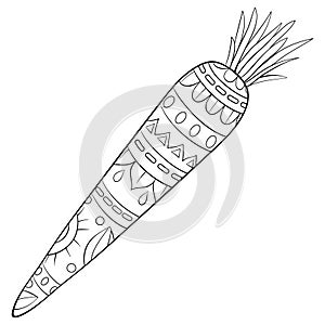 Adult coloring book,page a cute carrot with ornaments image for relaxing.Zen art style illustration for print