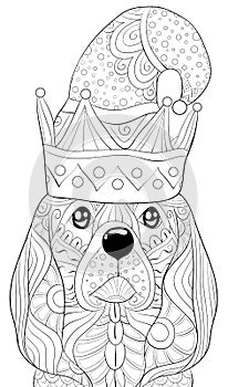 Adult coloring book,page a cute dog image for relaxing.Zen art style illustration.