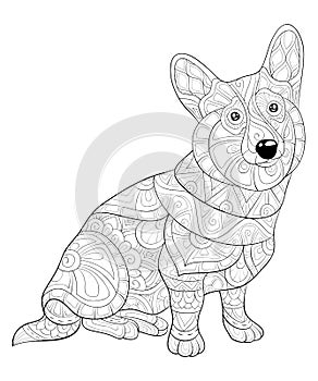 Adult coloring book,page a cute dog with ornaments image for relaxing.Zen art style illustration