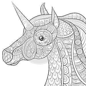 Adult coloring book,page a cute horse image for relaxing.