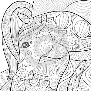 Adult coloring book,page a cute horse,image for relaxing.