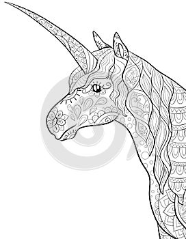 Adult coloring book,page a cute horse,an unicorn image for relaxing.