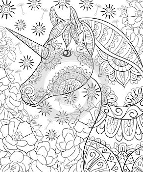 Adult coloring book,page a cute horse,unicorn image for relaxing.