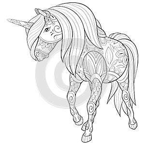 Adult coloring book,page a cute horse,unicorn image for relaxing.