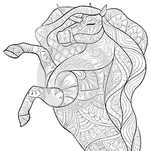 Adult coloring book,page a cute horse,unicorn image for relaxing.