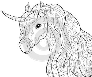 Adult coloring book,page a cute horse,unicorn image for relaxing.