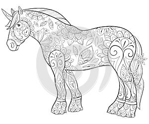 Adult coloring book,page a cute horse,unicorn image for relaxing.