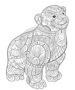 Adult coloring book,page a cute isolated bear for relaxing.Zen art style illustration. photo