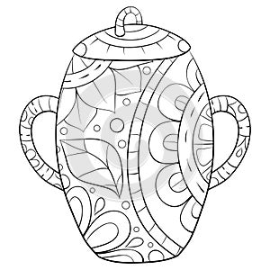 Adult coloring book,page a cute jar with ornaments image for relaxing.Zen art style illustration for print