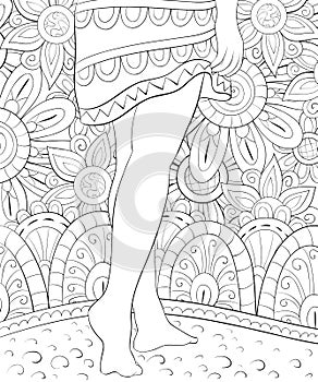 Adult coloring book,page a cute legs of a fay on the abstract background image for relaxing. photo