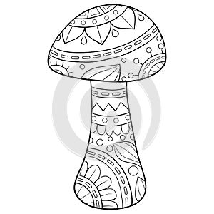 Adult coloring book,page a cute mushroom  with ornaments image for relaxing.Zen art style illustration for print