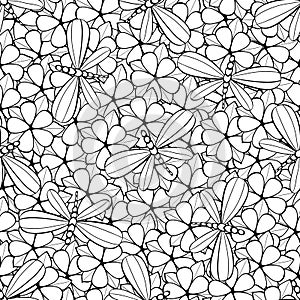 Adult coloring book page design with floral seamless pattern