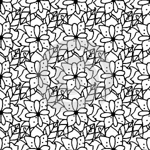 Adult coloring book page design with floral seamless pattern