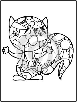 Adult coloring bookpage a cute cartoon squirrel mandala