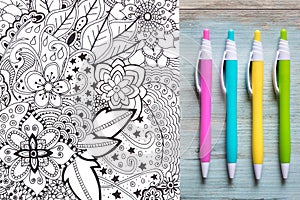 Adult coloring books, mindfulness concept