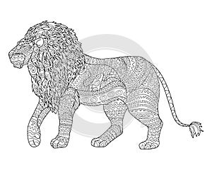 Adult coloring page for antistress with lion.