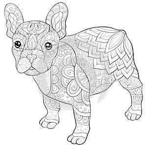 Adult coloring page,book a cute dog image for relaxing activity.