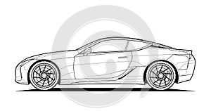 Adult coloring page vector car illustration. Black contour sketch illustrate Isolated on white background.