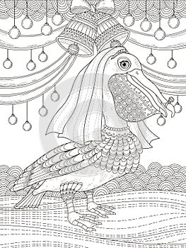 Adult coloring page with pelican