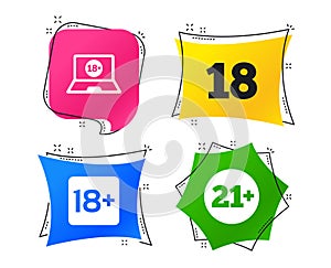 Adult content icons. Eighteen plus years sign. Vector