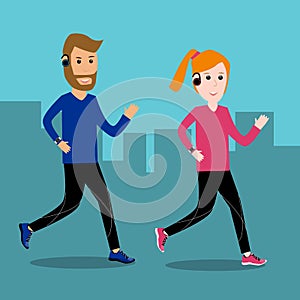 Adult couple man and woman running for fitness