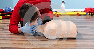 Adult CPR training and First Aid Instruction. First Aid Cardiopulmonary Resuscitation, How to do the CPR Technique