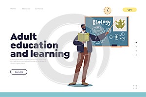 Adult education and learning concept of landing page with biology teacher at blackboard