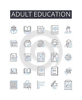 adult education line icons collection. Higher learning, Professional development, Continuing education, Lifelong