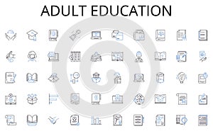 adult education line icons collection. Neural nerks, Algorithms, Analytics, Automation, Big data, Clustering, Decision