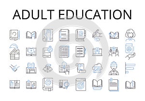 adult education line icons collection. Higher learning, Professional development, Continuing education, Lifelong