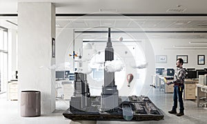 Adult engineer man. Mixed media . Mixed media