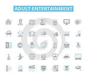 Adult entertainment linear icons set. Stripper, Escort, Pornography, Fetish, Swing, Threesome, Voyeurism line vector and