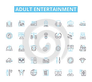 Adult entertainment linear icons set. Stripper, Escort, Pornography, Fetish, Swing, Threesome, Voyeurism line vector and