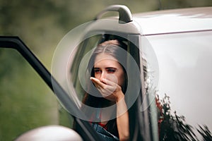 Car Sick Travel Woman with Motion Sickness Symptoms