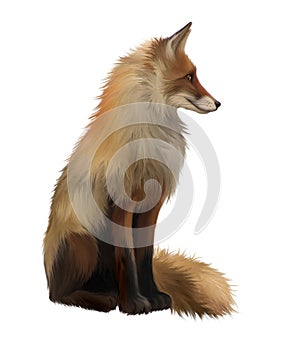 Adult fox , Isolated realistic illustration on whi