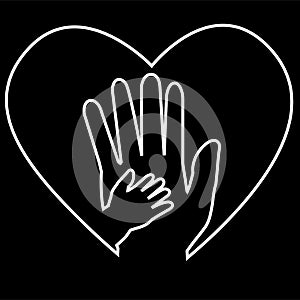 Adult Hand and Baby Hand at Love Shape white at black background