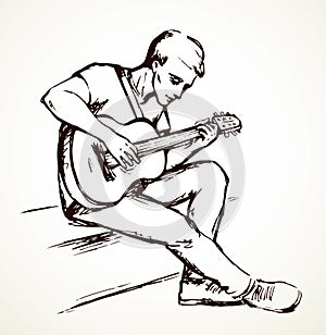 A man plays the guitar. Vector drawing