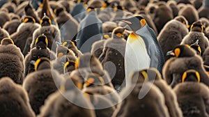 adult king penguin (aptenodytes patagonicus) standing amongst a large group. AI Generative