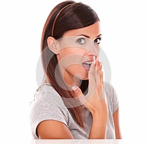 Adult latin woman with embarassed gesture