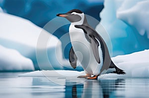 an adult lone penguin on a drifting ice floe, the far north, the kingdom of ice and snow, an iceberg in the